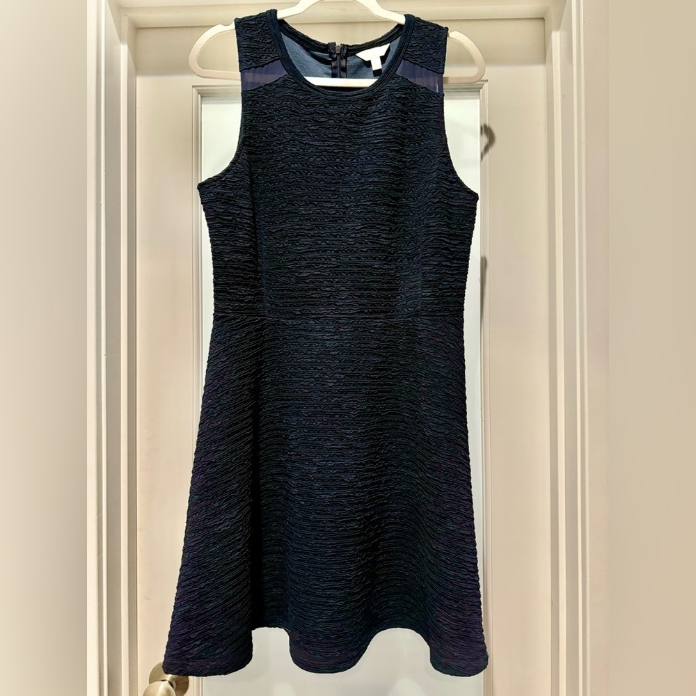 CHARMING CHARLIE Navy Blue Size XL Sleeveless Dress Crinkle Fabric Fit & Flare